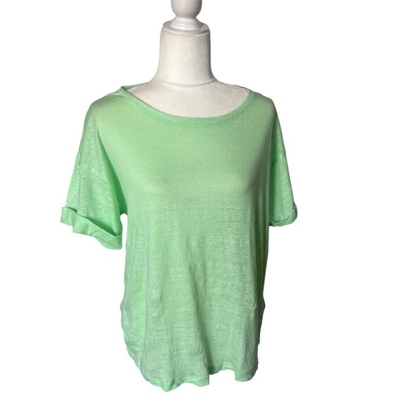 J.Crew 100% Linen Tee Crew Neck Green Color Size Large - Picture 2 of 10